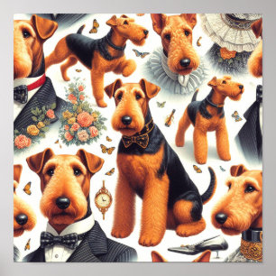 Retro Airedale Terrier Seamless Poster