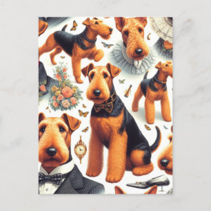 Retro Airedale Terrier Seamless Vykort