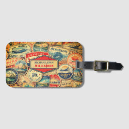 Retro Airline Style Custom Name Travel Stamps Bagagebricka