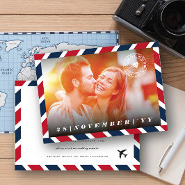 Retro Airmail Postal Photo Destination Wedding Spara Datumet