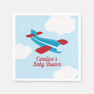 Retro Airplan Baby Shower in Red and Blue Pappersservett