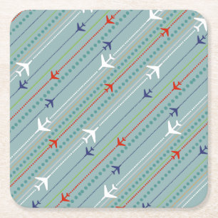 Retro Airplan Mönster Marble Hard Papper Underlä Underlägg Papper Kvadrat