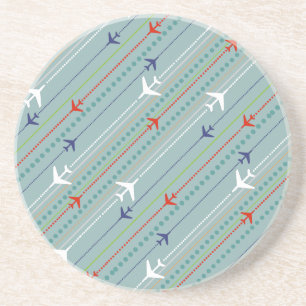 Retro Airplan Mönster Marble Sandstone Underlägg Sandsten