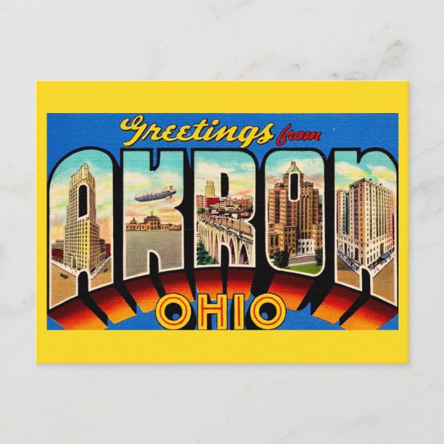 Retro Akron Ohio Hälsning  Vykort (Framsida)