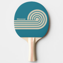 Retro Akvamarin Dubbelkrökta Ränder med Namn Pingisracket