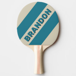 Retro Akvamarin Tre Feta Ränder med Namn Pingisracket