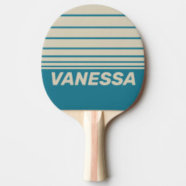 Retro Akvamarin Tre Horisontella Ränder med Namn Pingisracket