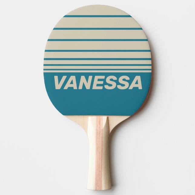 Retro Akvamarin Tre Horisontella Ränder med Namn Pingisracket (Framsidan)