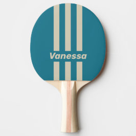 Retro Akvamarin Trevåniga Ränder med Namn Pingisracket