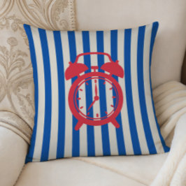 Retro Alarm Clock on Blue Stripes, Accent Pillow,  Kudde