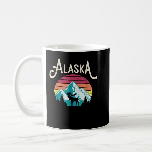 Retro Alaska, AK Juneau Mountains Wildlife Moose Kaffemugg (Vänster)