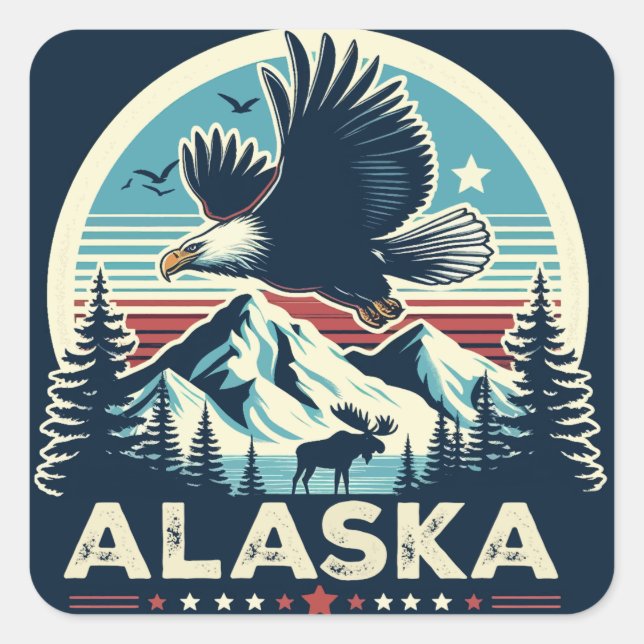 Retro Alaska Fyrkantigt Klistermärke (Framsida)