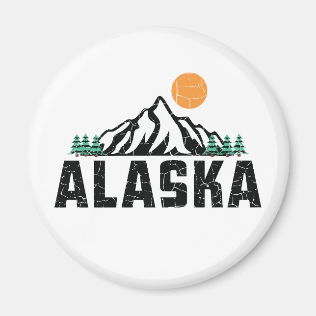 Retro Alaska Mountain Sunset Magnet (Framsidan)