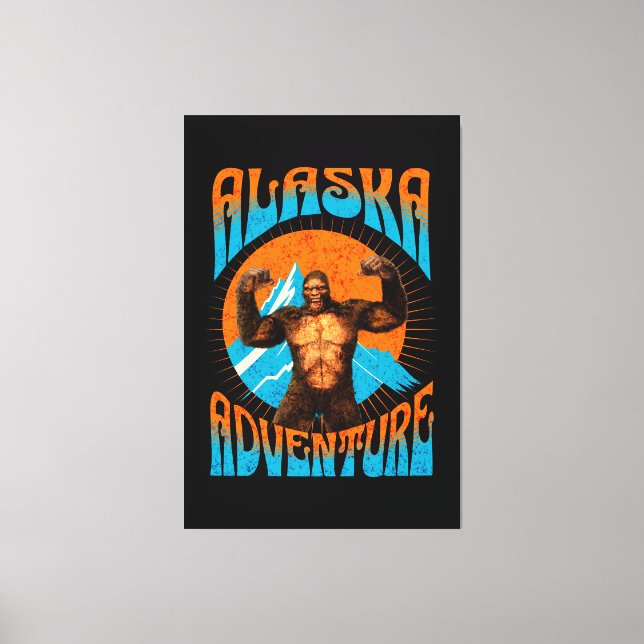 Retro Alaska Sasquatch BergsÄventyr Canvastryck (Framsida)