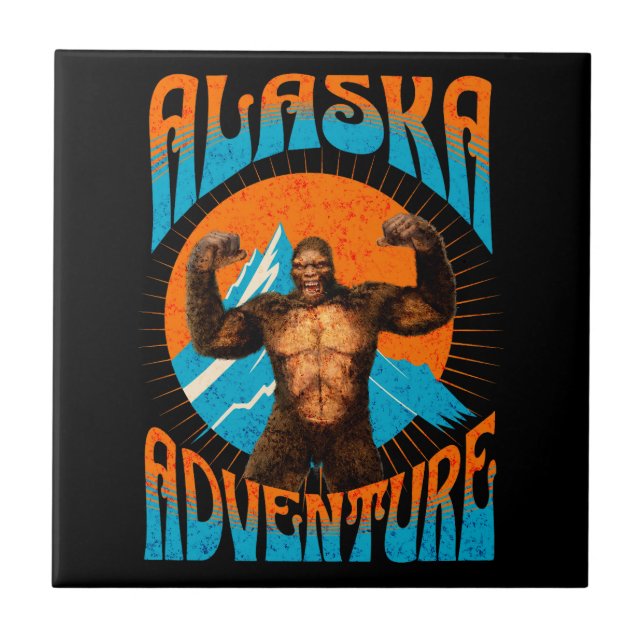 Retro Alaska Sasquatch BergsÄventyr Kakelplatta (Framsidan)