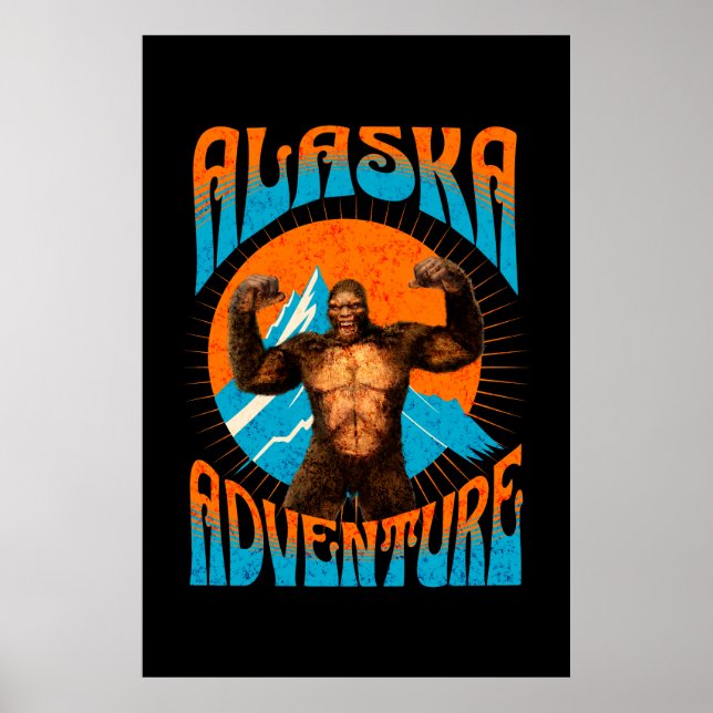 Retro Alaska Sasquatch BergsÄventyr Poster (Framsidan)