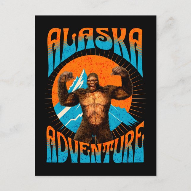 Retro Alaska Sasquatch BergsÄventyr Vykort (Framsida)