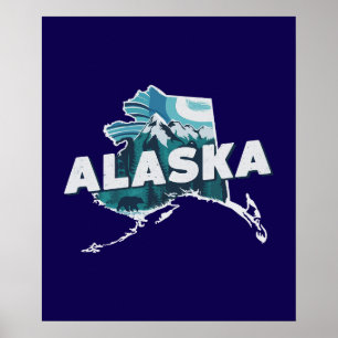 Retro Alaska Scenia Silhouette Poster
