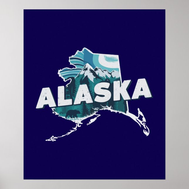 Retro Alaska Scenia Silhouette Poster (Framsidan)
