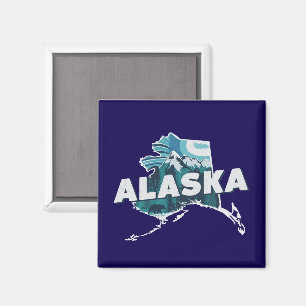 Retro Alaska Scenisk Silhuett   Magnet