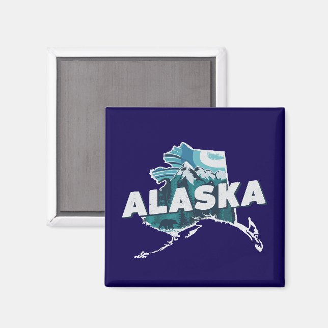 Retro Alaska Scenisk Siluett   Magnet (Front/Back)