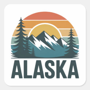 Retro Alaska SolnedgångsÄventyr Fyrkantigt Klistermärke