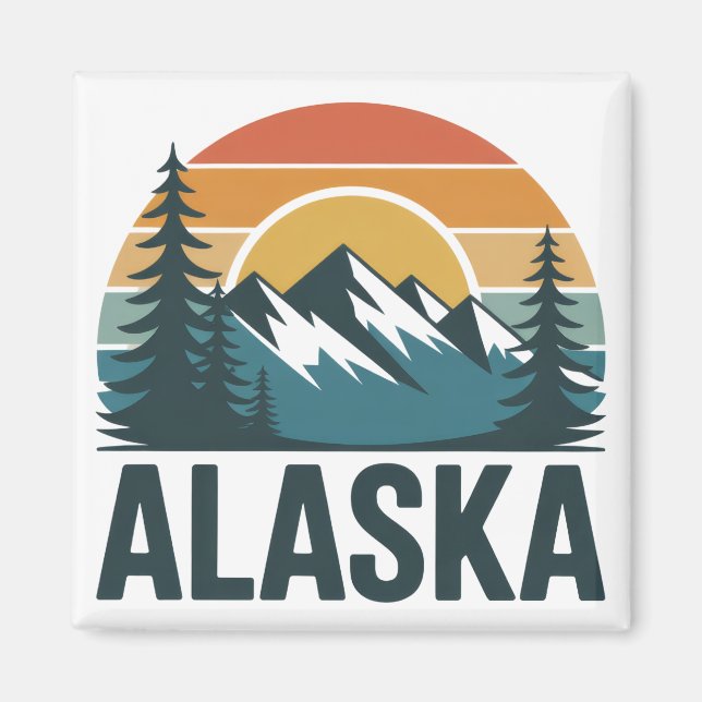 Retro Alaska SolnedgångsÄventyr  Magnet (Framsidan)