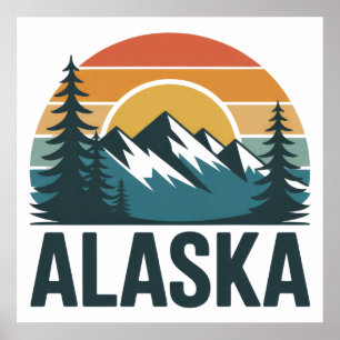 Retro Alaska SolnedgångsÄventyr Poster
