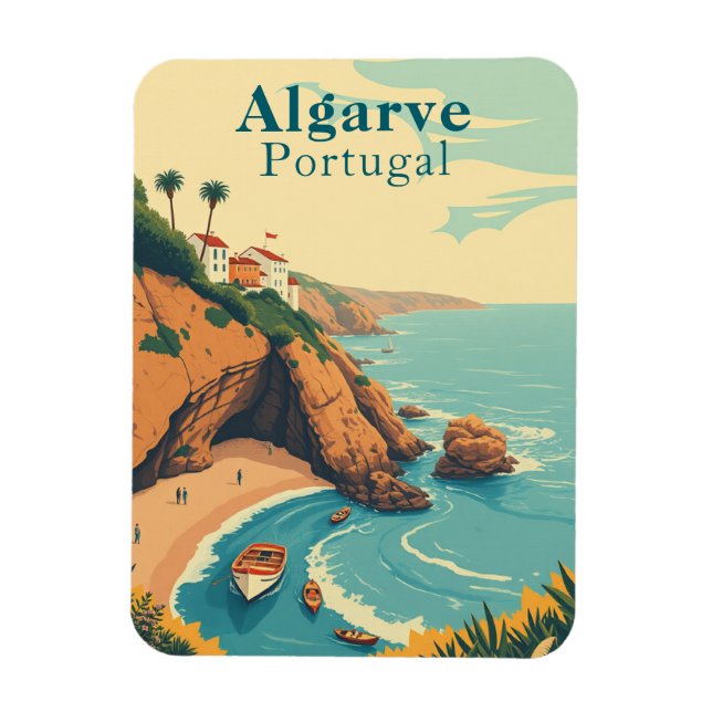 Retro Algarve Portugal Souvenir Sunny Beach Scene Magnet (Vertikal)