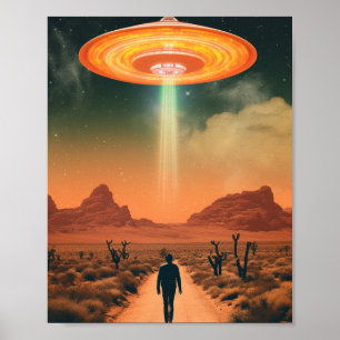 Retro Alien-bortförande från öknen Poster
