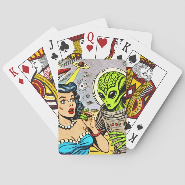 Retro Alien Science fiction Tecknader Casinokort (Baksidan)