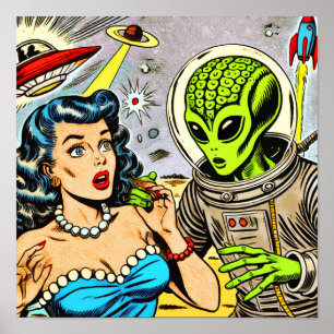 Retro Alien Science fiction Tecknader Poster