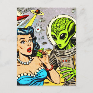 Retro Alien Science fiction Tecknader Vykort