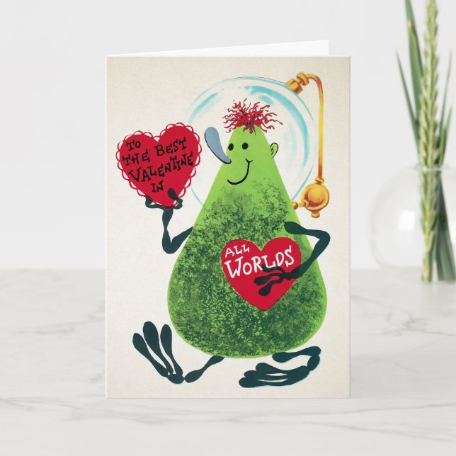 Retro Alien Valentines Dag-kort Helgkort (Framsida)