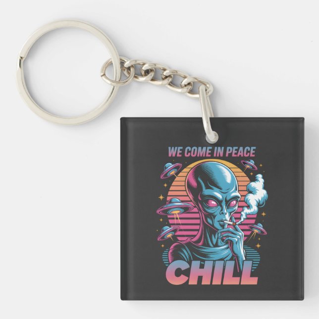 Retro Alien "Vi kommer i fred CHILL" Design (Framsidan)