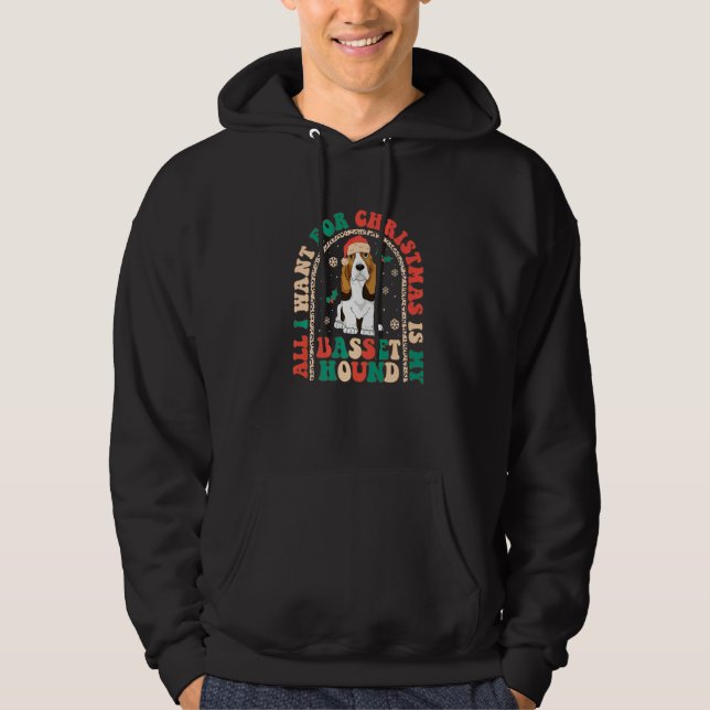 Retro All i want for Christmas is my Basset Hound  Hoodie (Framsida)