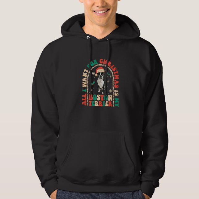 Retro All i want for Christmas is my Boston Terrie Hoodie (Framsida)