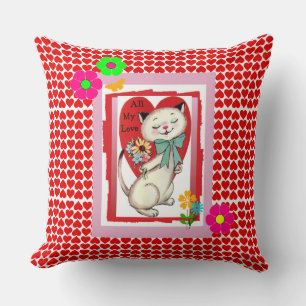 Retro "All My Kärlek" Valentineser Kattunge Dekora Kudde