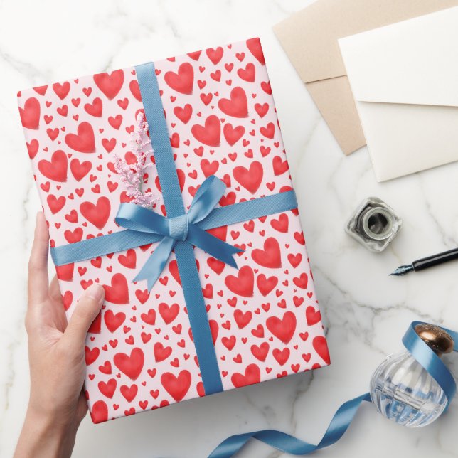 Retro Alla Hjärtans Dag Hjärtan Bröllop Rött Rosa Presentpapper (Gifting)