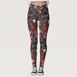 Retro Alla hjärtans dag Kärleksdoodles Leggings
