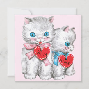 Retro Alla hjärtans dag-katter, Vintage fluffiga k Julkort
