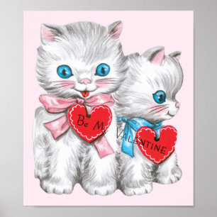 Retro Alla hjärtans dag-katter, Vintage Fluffiga K Poster