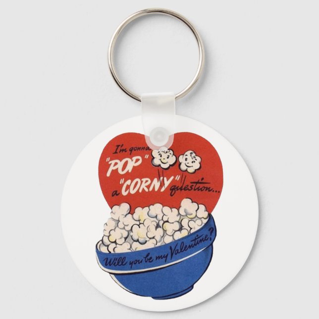 Retro Alla hjärtans dag, Popcorn Framför en Fånig  Nyckelring (Framsida)