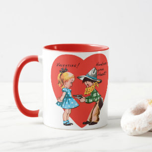 Retro Alla hjärtans dag, Vintage Cowboy med tjej Mugg