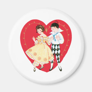 Retro Alla hjärtans dag, Vintage Harlequin och hjä Magnet