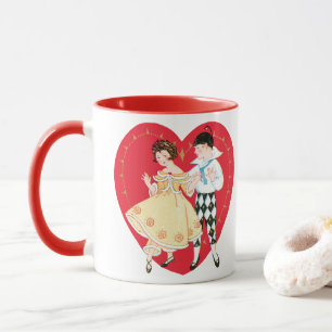 Retro Alla hjärtans dag, Vintage Harlequin och hjä Mugg