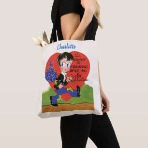 Retro Alla hjärtans dag, Vintage Hobo Pojke Hjärta Tygkasse