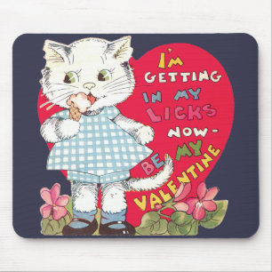 Retro Alla hjärtans dag Vintage Katt som äter Glas Musmatta