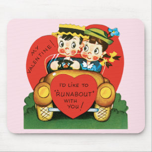 Retro Alla hjärtans dag, Vintage Pojke och Flicka Musmatta