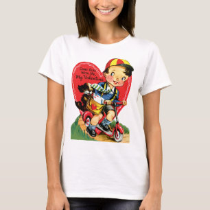 Retro Alla hjärtans dag, Vintage pojke på sparkcyk T-shirt